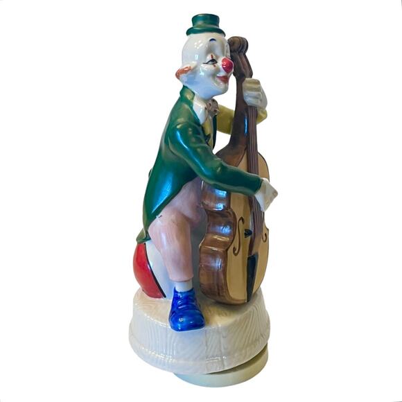 VTG Maruho Japan MUSIC BOX CIRCUS CLOWN & CELLO Porcelain "Send In The Clowns" - Picture 5 of 6